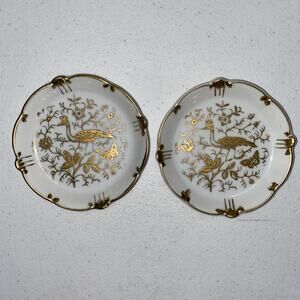 Vintage ARDALT Japan Lenwile China Hand Painted Gold Trim Trinket Dish‎ Set Of 2